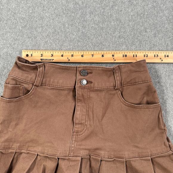 Hollister High Rise Mini Skirt Size X-Small Brown Denim Pleated Hem Y2k - Picture 7 of 9